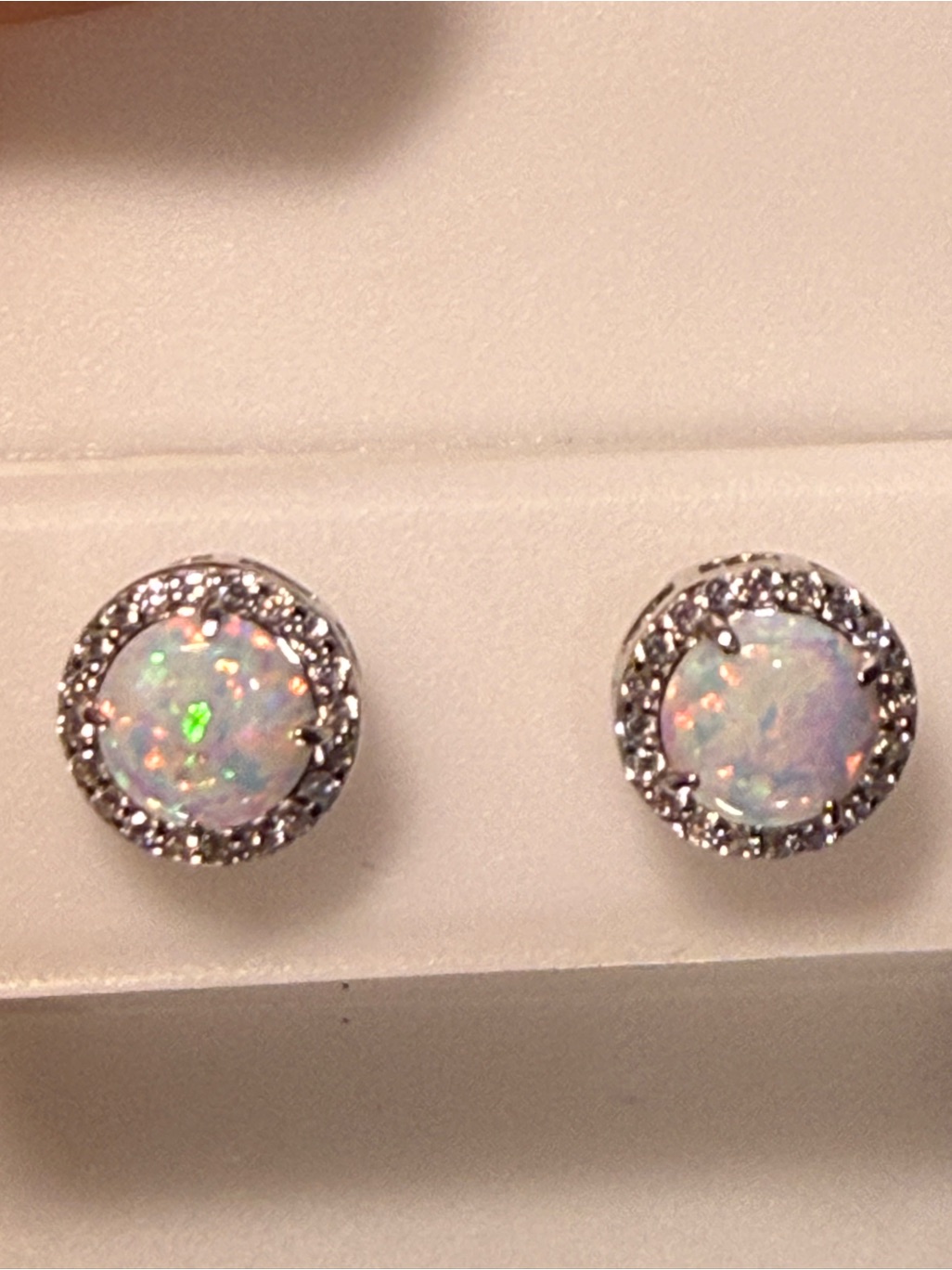 925 Sterling Silver White Opal Halo Stud Earrings 6mm